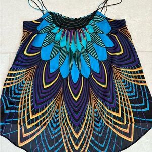 Vibrant Multicolor Feather Print Top